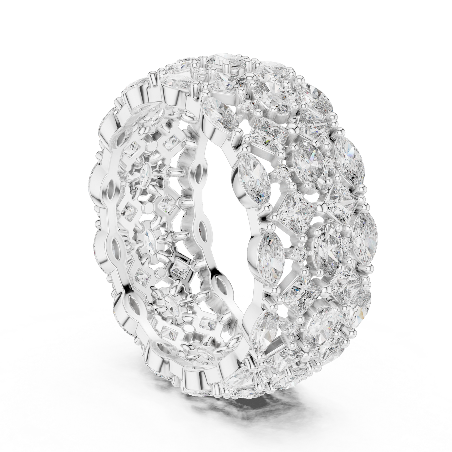 3.29ctw Mixed Shape Diamond Multi-Row Statement Ring - Solid Gold