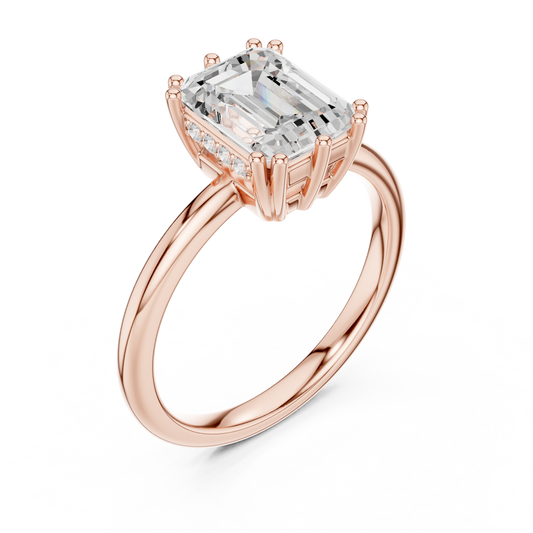 2.05ctw Emerald Cut Solitaire Ring with Hidden Halo | Yellow Gold