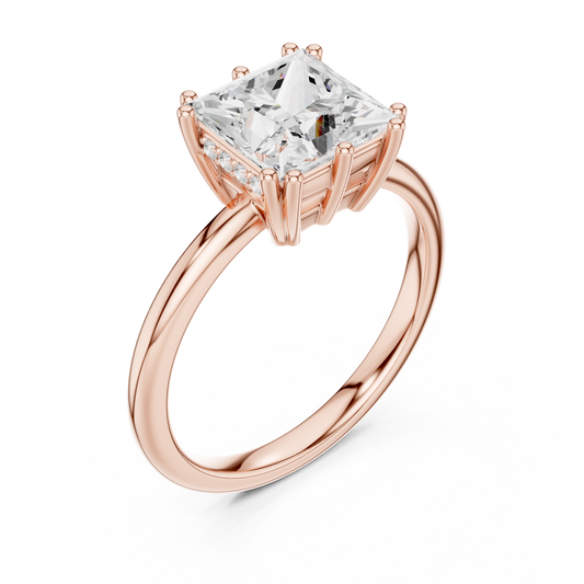 2.05ctw Princess Cut Solitaire Ring with Hidden Halo | Yellow Gold