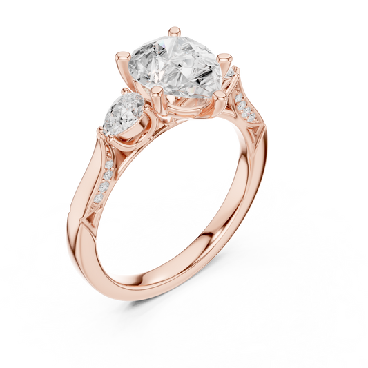 2.53ctw Pear-Cut Three-Stone Diamond Ring | Yellow Gold Pavé Band