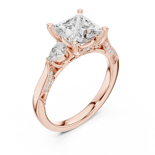 2.54ctw Princess & Pear-Cut Three-Stone Diamond Ring | Yellow Gold Pavé Band