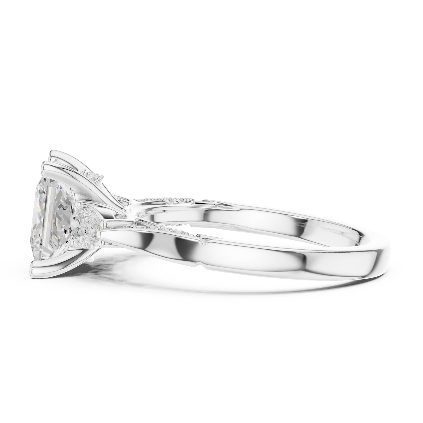 2.54ctw Princess & Pear-Cut Three-Stone Diamond Ring | Yellow Gold Pavé Band