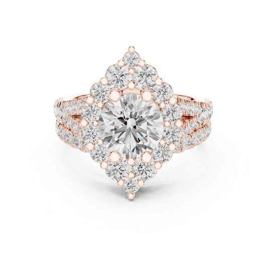 3.59 Carat Round Diamond Kite Shape Cluster Ring Wide Split Band - Solid Gold