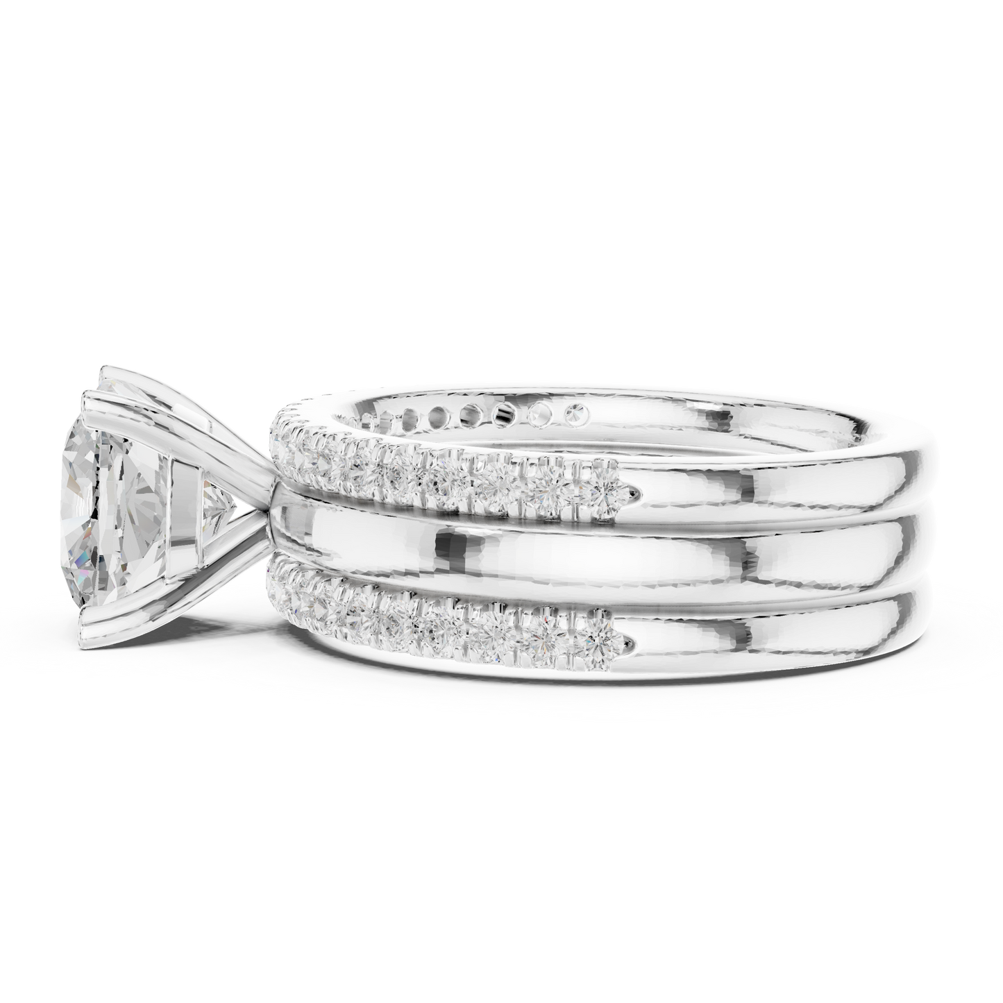 3.50ctw Cushion Diamond Multi-Row Layered Triple Band Ring - Solid Gold