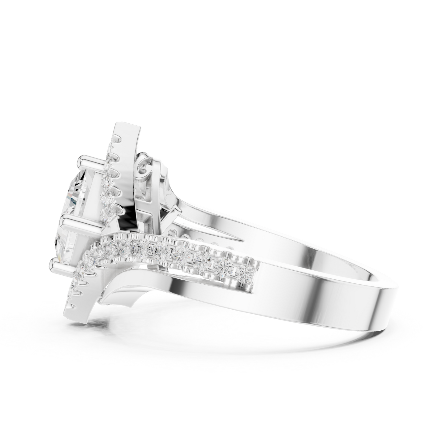 1.36ctw Princess Cut Diamond Kite Shape Halo Bypass Ring - Solid Gold