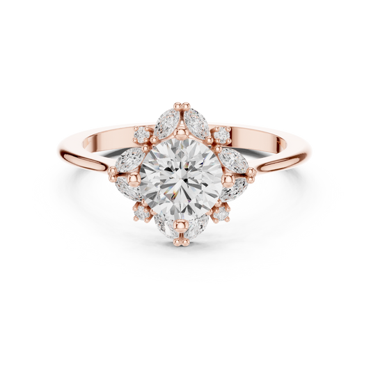 1.16 Carat Round Diamond Marquise Cluster Starburst Halo Ring - Solid Gold