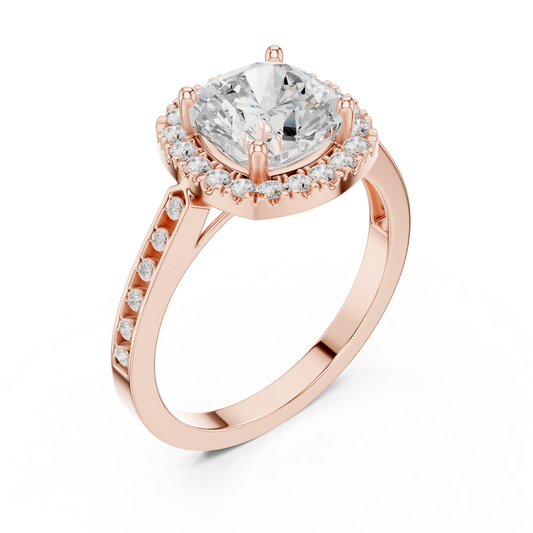 2.26 Carat Cushion Cut Diamond Halo Engagement Ring | Yellow Gold
