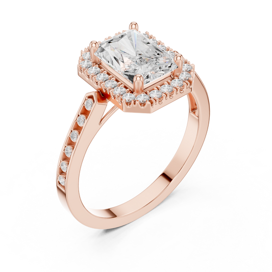 2.24 Carat Radiant Cut Diamond Halo Engagement Ring | Yellow Gold