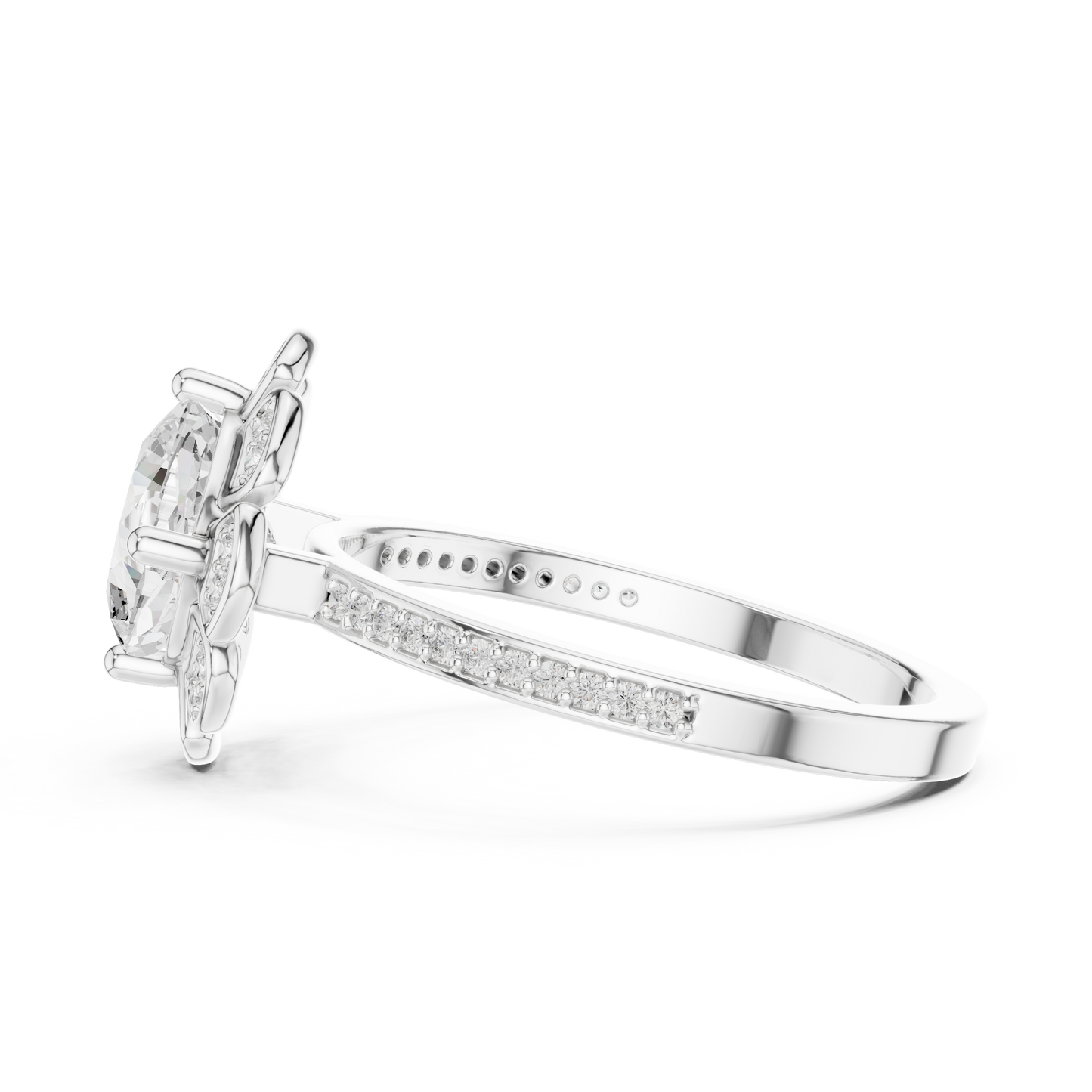 1.68ctw Cushion Diamond Floral Petal Halo Ring Pavé Band - Solid Gold
