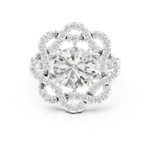 2.44 Carat Round Diamond Openwork Filigree Mandala Ring - Solid Gold