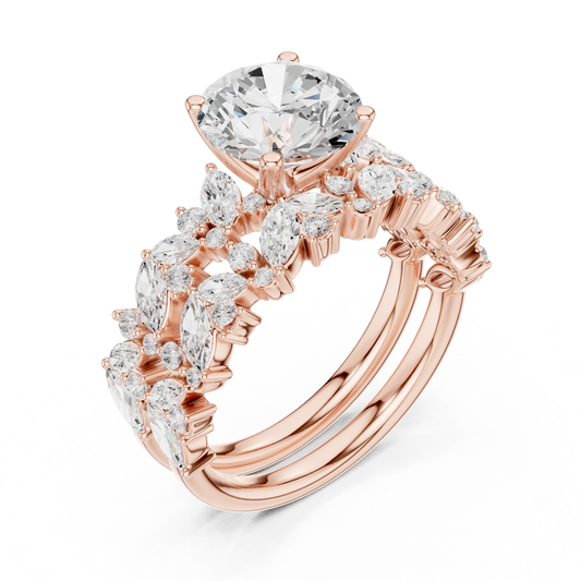 3.70ctw Wide Marquise Cluster Round Diamond Statement Bridal Ring | Yellow Gold