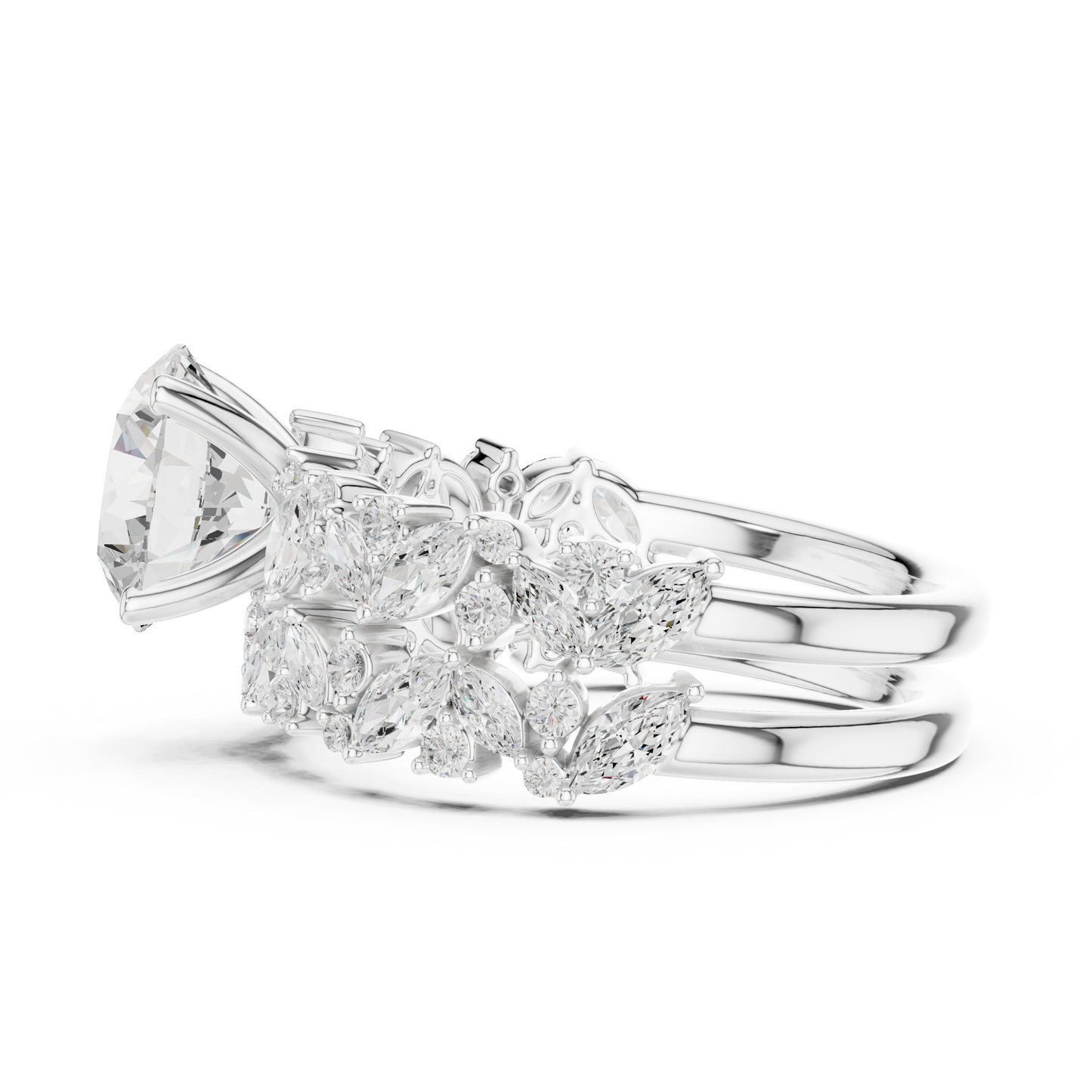 3.70ctw Wide Marquise Cluster Round Diamond Statement Bridal Ring | Yellow Gold