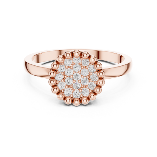 0.17 Carat Round Diamond Pavé Disc Beaded Ring | Yellow Gold