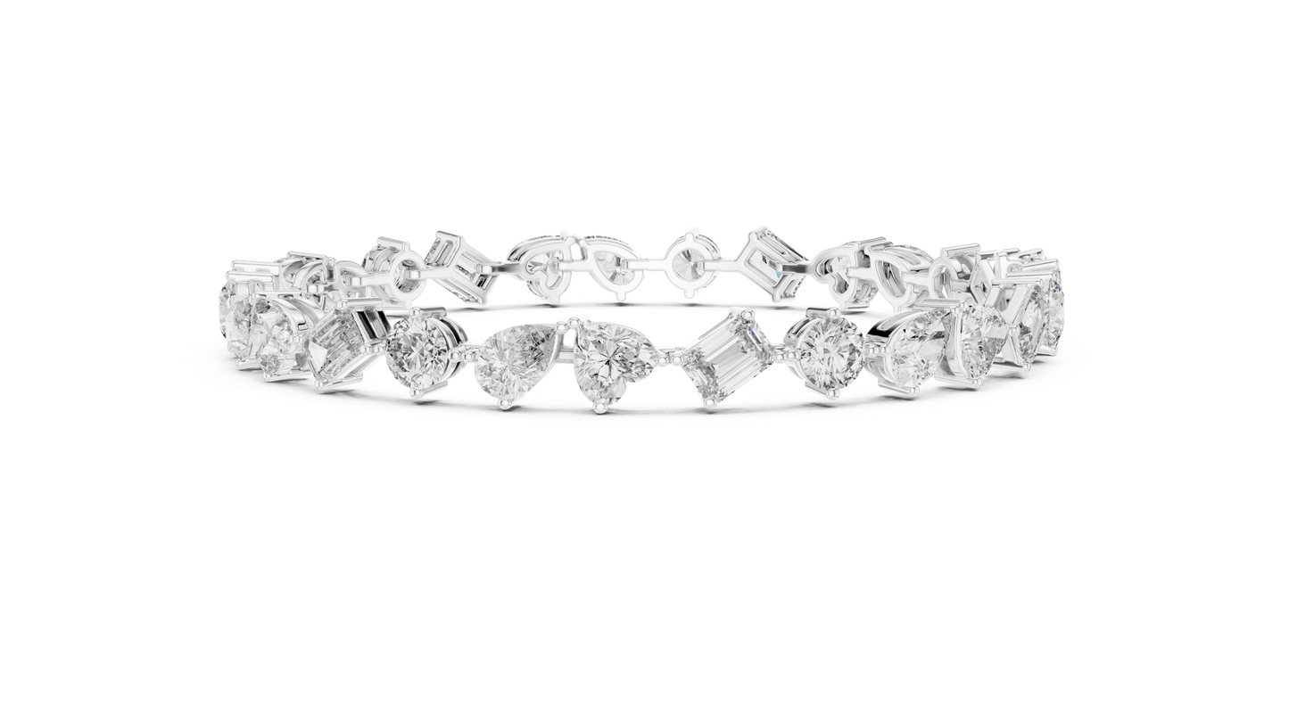 The Mosaic Luminary: Yellow Gold Multi-Shape Diamond Cluster Bracelet