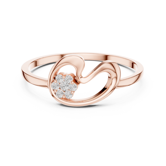 0.05 Carat Diamond Flower Cluster Swirl Ribbon Ring | Yellow Gold