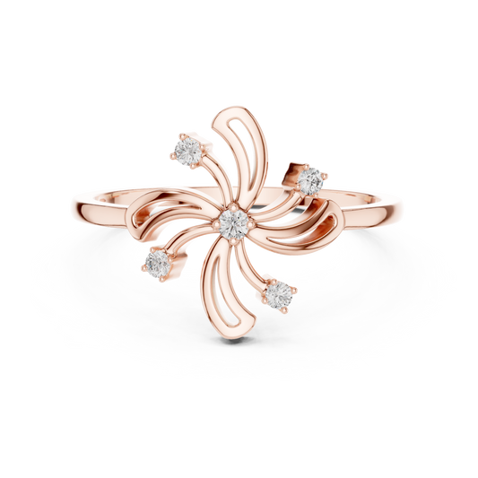 0.06 Carat Diamond Pinwheel Spiral Whirlwind Ring | Yellow Gold