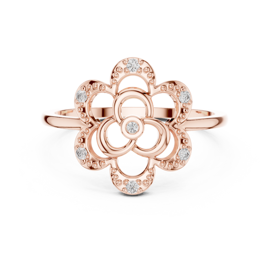 0.07 Diamond Geometric Flower Medallion Ring | Yellow Gold