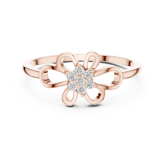 0.07 Diamond Flower Cluster Open Loop Ring | Yellow Gold
