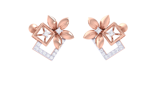 Duet Flora Frame Earrings In Yellow Gold - 0.26 Ct Sparkling Round Cut Dimonds