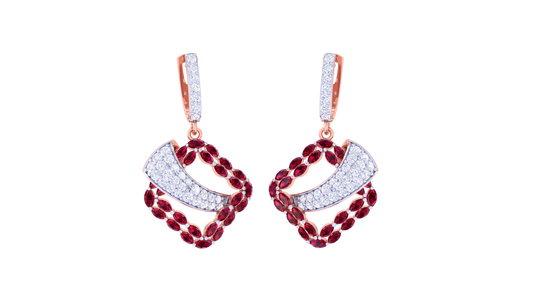 Crimson Wave Hoop Earrings In Gold - 1.46 Ct Diamond & Ruby