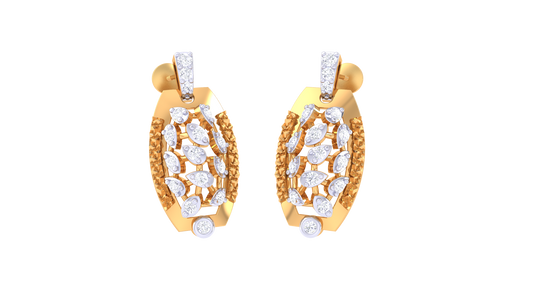 Almond Grid Drop Earrings In Yellow Gold - 0.27 Ct Round Cut Diamonds