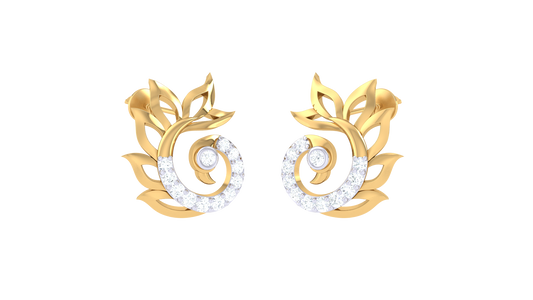 Swirls Leaf Stud Earrings In Gold – 0.25 Ct Brilliant Cut Diamonds