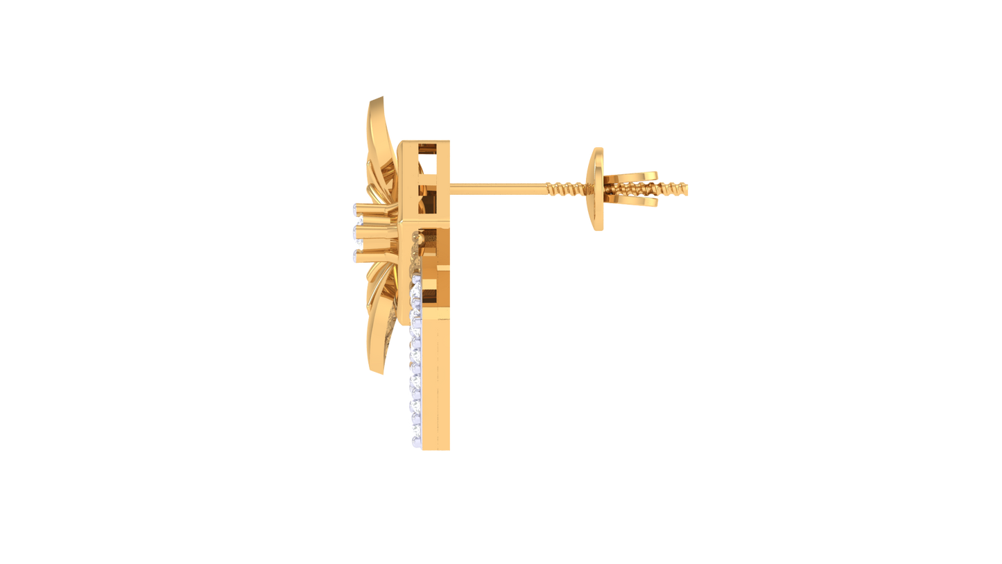 Duet Flora Frame Earrings In Yellow Gold - 0.26 Ct Sparkling Round Cut Dimonds