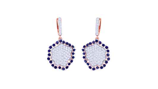 Sapphire Scalloped Earrings In Gold With Artistic Contour - 1.69 Ct Diamonds