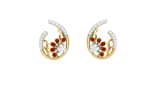 Rose Petal Stud Earrings - 0.26 Sparkling Round Diamons In Yellow Gold