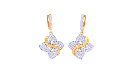 Floral Hoop Earrings In Gold With Curved Petal Design - 0.97 Ct Diamonds