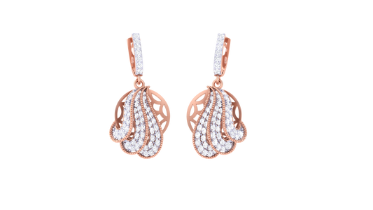 Lattice Cascade Gold Hoop Earrings - 1.25 Ct Diamond Accents