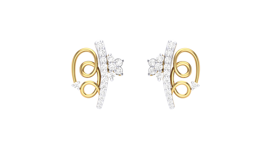 Fleuron Floral Sparkle Stud Earrings In Gold - 0.45 Ct Round Diamonds
