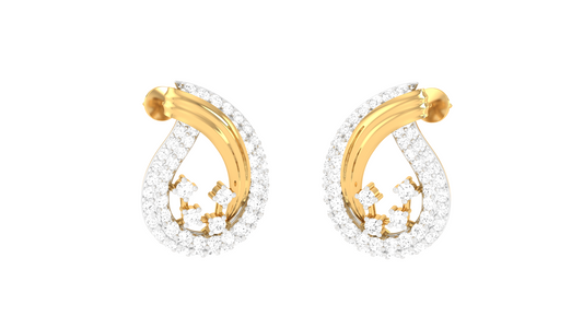Timeless Sparkling Path Stud Earrings In Yellow Gold - 0.89 Ct Round Cut Diamonds