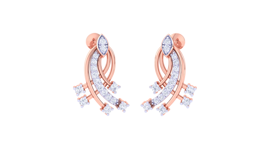 Vine Cluster Stud Earrings In Gold - 0.30 Ct Sparking Diamonds