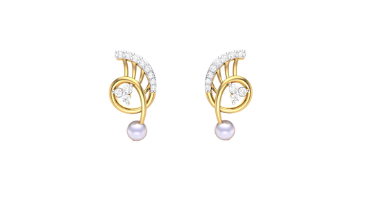 Gracefull Curve Stud Earrings - 0.14 Ct Round Diamonds In Yellow Gold