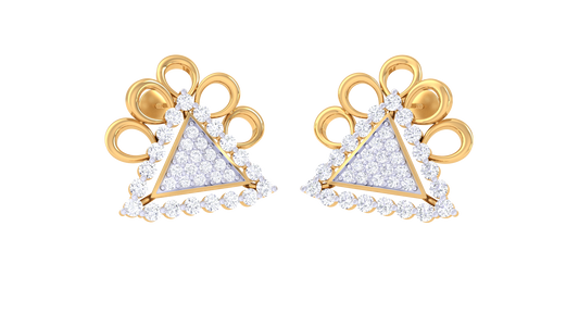 Pearl Crown Trangle Stud Earrings In Yellow Gold - 0.72 Ct Sparkling Diamonds