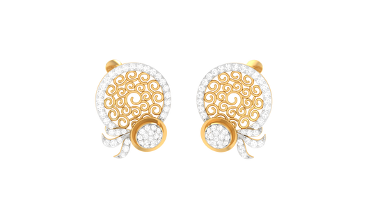 Starlit Bloom Halo Stud Earrins In Gold - Sparkling Round Cut Diamonds