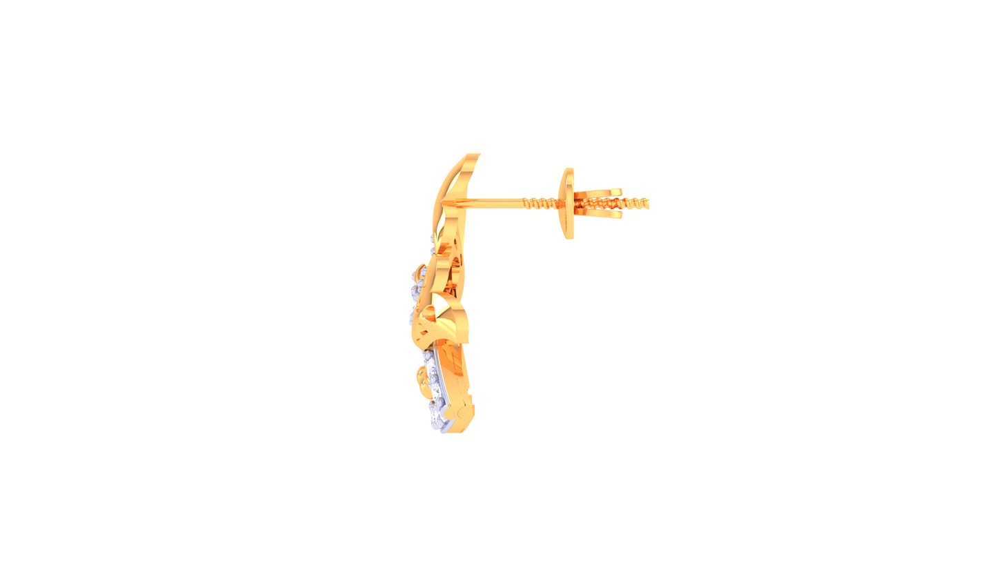 Flame & Feather Stud Earrings In Gold - 0.31 Ct Sparking Diamonds