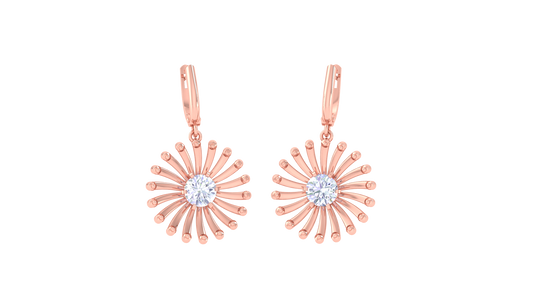 Golden Sunburst Sparkle Hoop Earrings - 0.64 Ct Round Diamond
