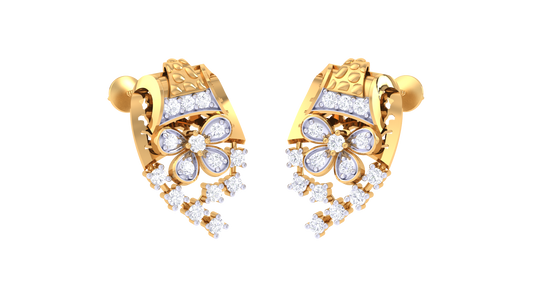 Floral Cascade Stud Earrings In Gold - 0.26 Ct Round Cut Diamonds