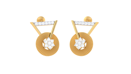 Floral Crest Diamond Stud Earrings In Gold – 0.24 Ct