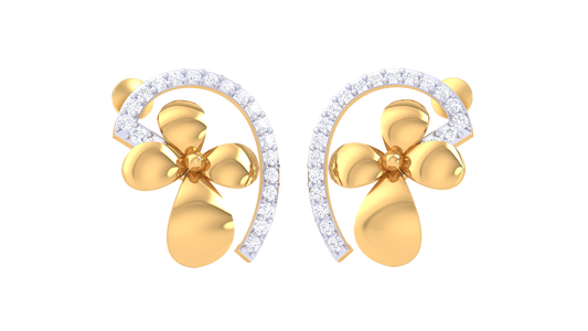 Floral Golden Petal Diamond Stud Earrings - 0.33 Ct