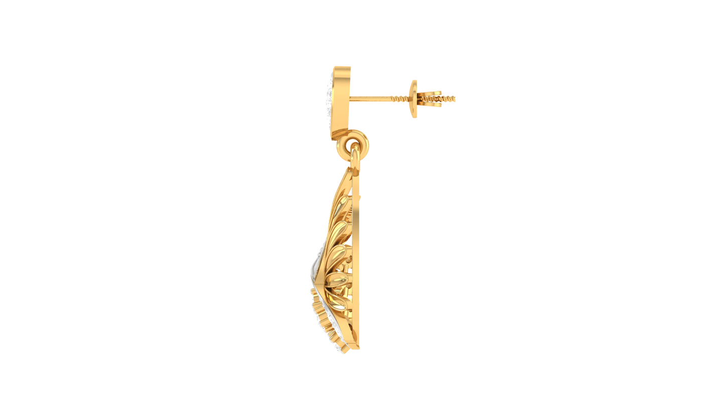 Radiant Petal Drop Earrings in Yellow Gold and Diamonds - 0.21 Ct