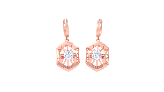 Starburst Hexagon Gold Hoop Earrings - 0.64 Ct Round Diamond