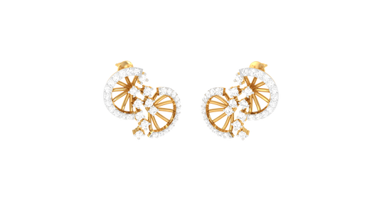 Wheel Solitaire Stud Earrings In Yellow Gold - 0.50 Ct Round Cut Diamonds
