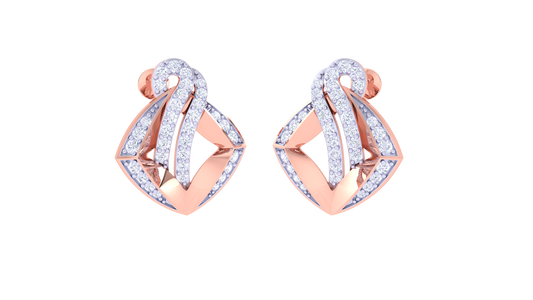 Wave Frame Stud Earrings In Gold - 0.64 Ct White Diamonds