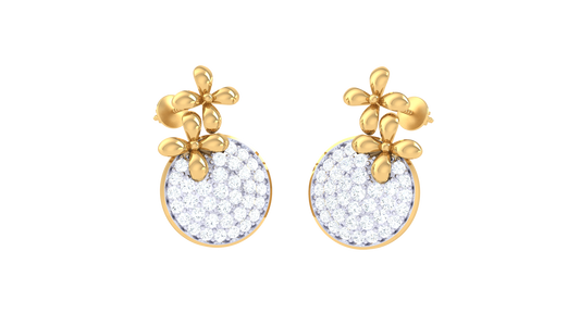 0.66 Ct - Floral Cluster Diamond Stud Earrings In Gold