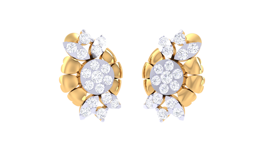 Sunbrust Patel Stud Earrings In Yellow Gold - 0.74 Ct Sparkling Round Diamonds Cluster