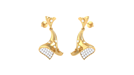 0.52 Ct Diamond Sculpted Leaf Earrings In Gold With Clustered Tips