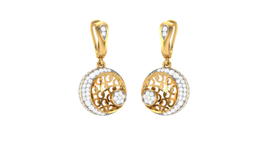 Intricate Mandala Hoop Golden Earrings - 0.79 Ct Round Cut Diamonds